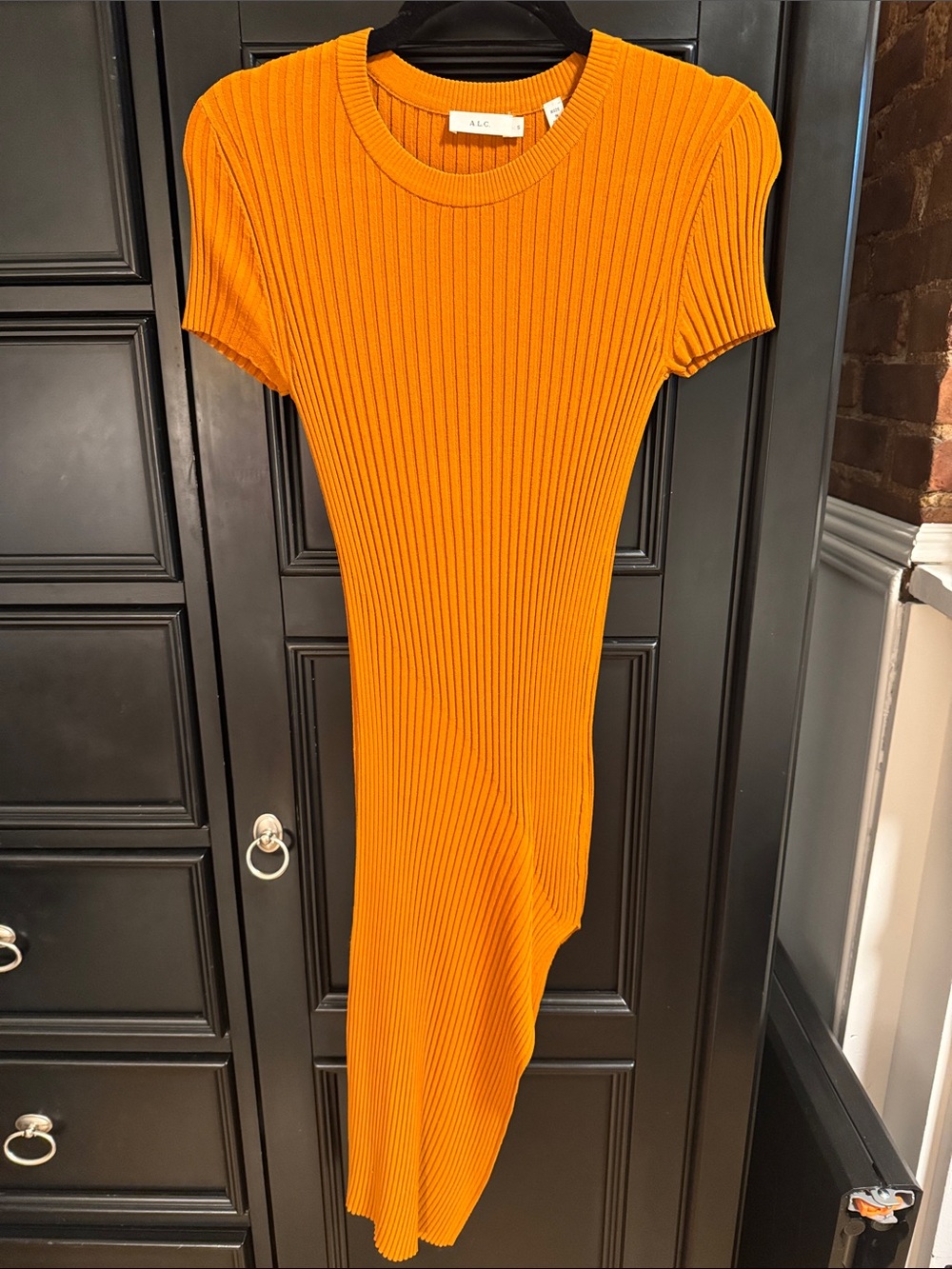 A.L.C. Orange Asymmetrical Ribbed Short-Sleeve Dress